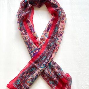 Vibrant Red and Blue 💯% Silk Scarf with Abstract Design